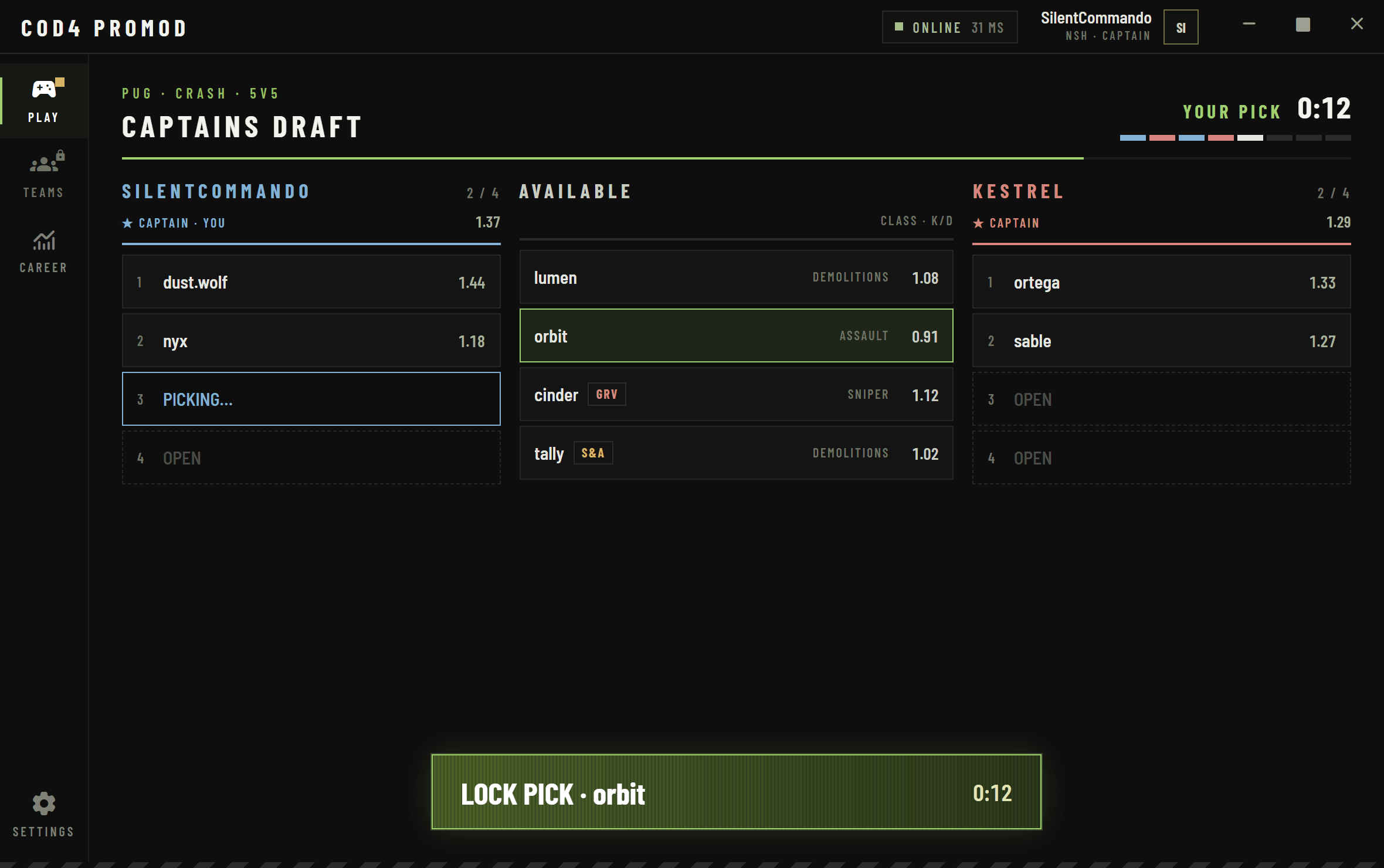 PromodFlex launcher captains draft with picks on both teams